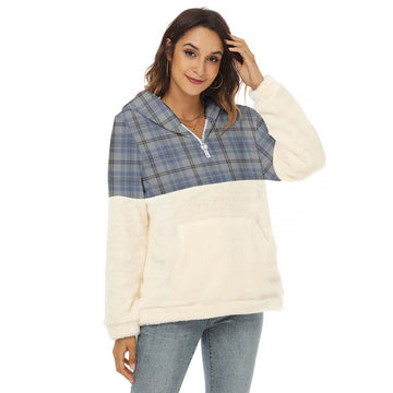 Tweedie Tartan Women's Borg Fleece Hoodie With Half Zip