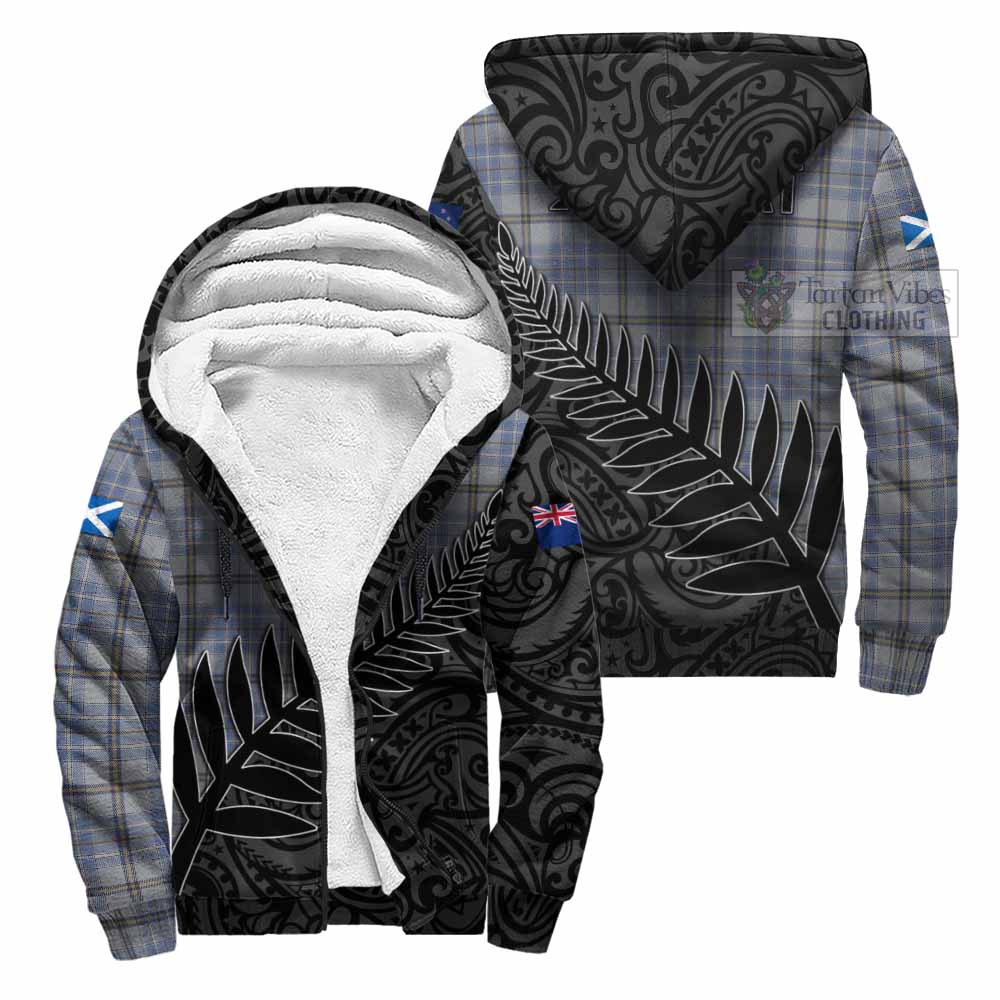 Tartan Vibes Clothing Tweedie Crest Tartan Sherpa Hoodie with New Zealand Silver Fern Half Style