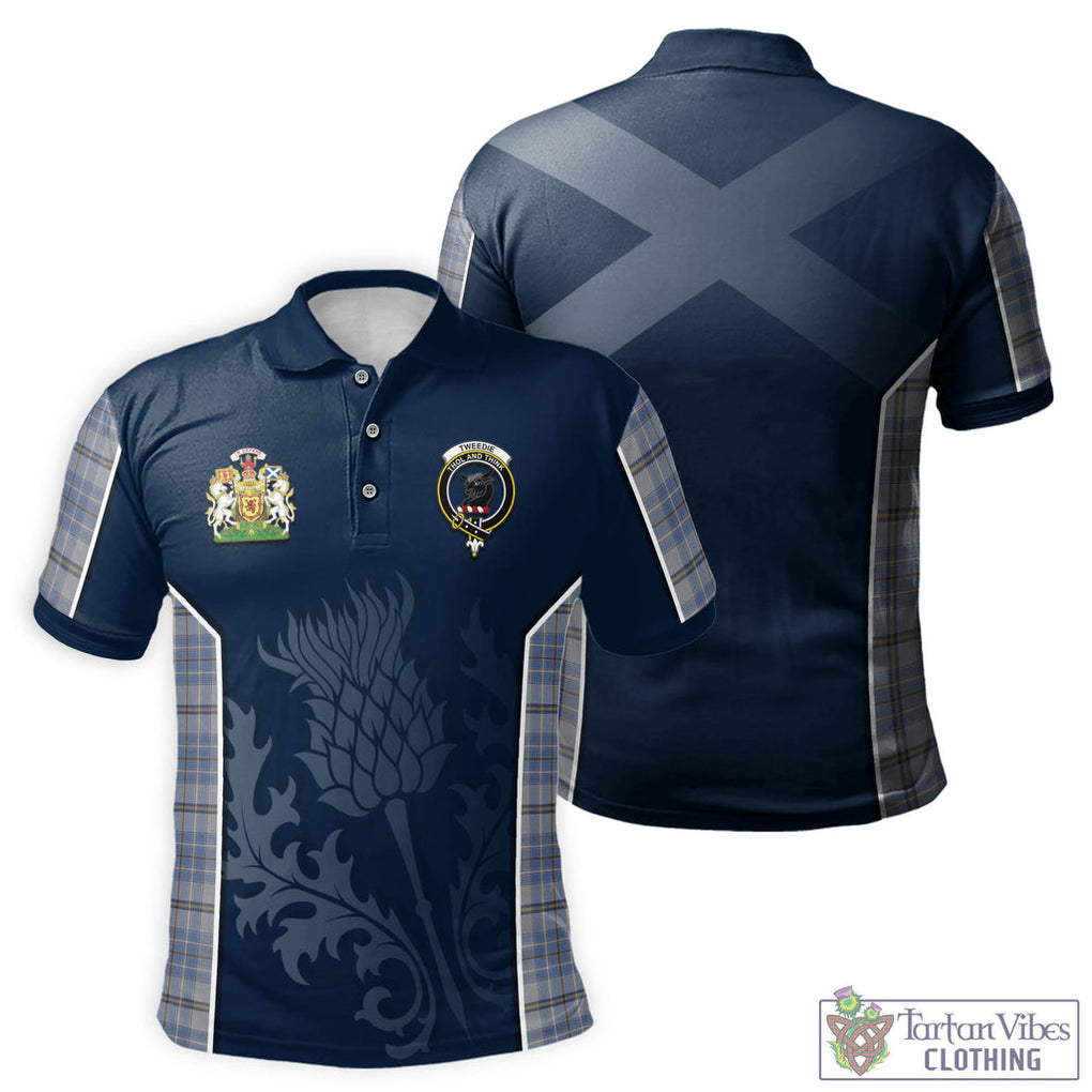 Tartan Vibes Clothing Tweedie Tartan Men's Polo Shirt with Family Crest and Scottish Thistle Vibes Sport Style