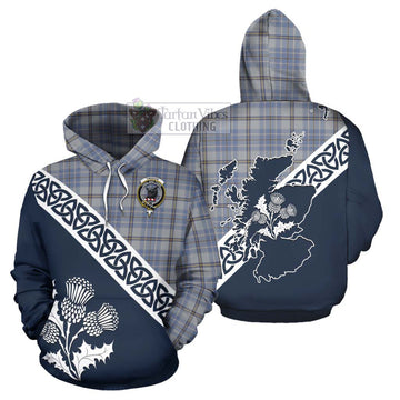 Tweedie Tartan Hoodie Featuring Thistle and Scotland Map