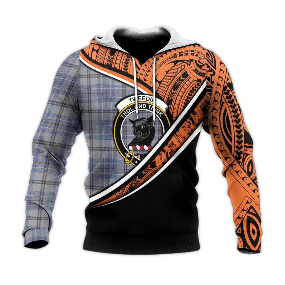 Tartan Vibes Clothing Tweedie Crest Tartan Knitted Hoodie with Maori Tattoo Style - Orange Version