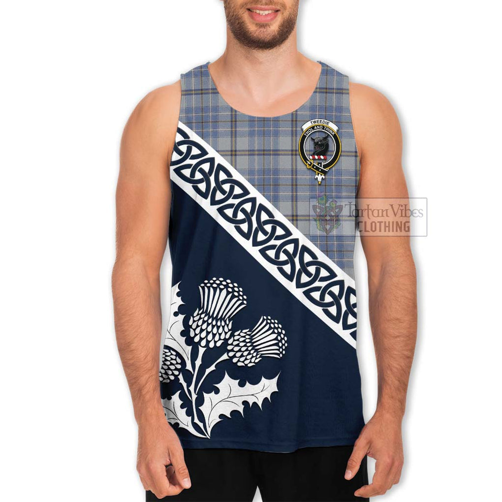 Tartan Vibes Clothing Tweedie Tartan Men's Tank Top Featuring Thistle and Scotland Map