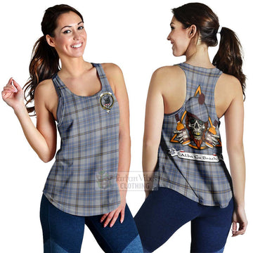 Tweedie Tartan Women's Racerback Tanks with Family Crest and Bearded Skull Holding Bottles of Whiskey