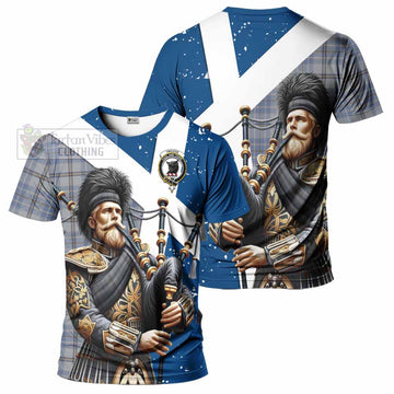 Tweedie Tartan T-Shirt with Family Crest Scottish Bagpiper Vibes