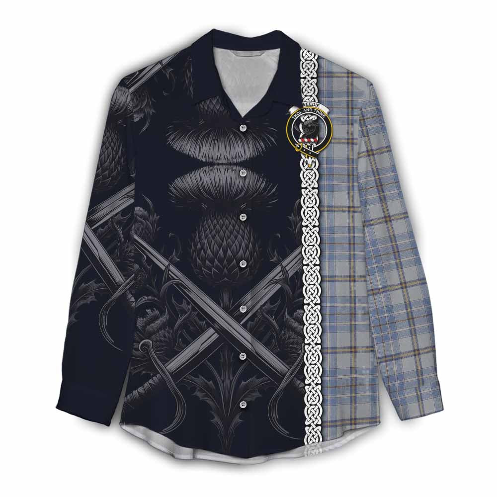 Tartan Vibes Clothing Tweedie Tartan Women's Casual Shirt with Family Crest Cross Sword Thistle Celtic Vibes