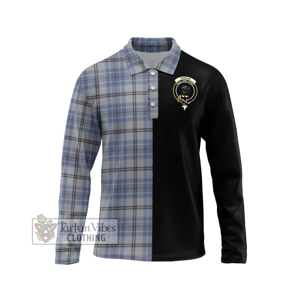 Tweedie Tartan Long Sleeve Polo Shirt with Family Crest and Half Of Me Style Unisex - Tartanvibesclothing Shop