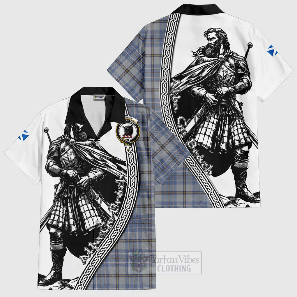 Tartan Vibes Clothing Tweedie Tartan Clan Crest Short Sleeve Button Shirt with Highlander Warrior Celtic Style