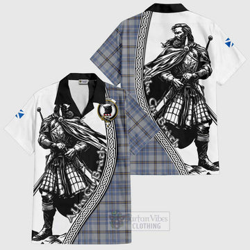 Tweedie Tartan Clan Crest Short Sleeve Button Shirt with Highlander Warrior Celtic Style