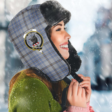 Tweedie Tartan Winter Trapper Hat with Family Crest