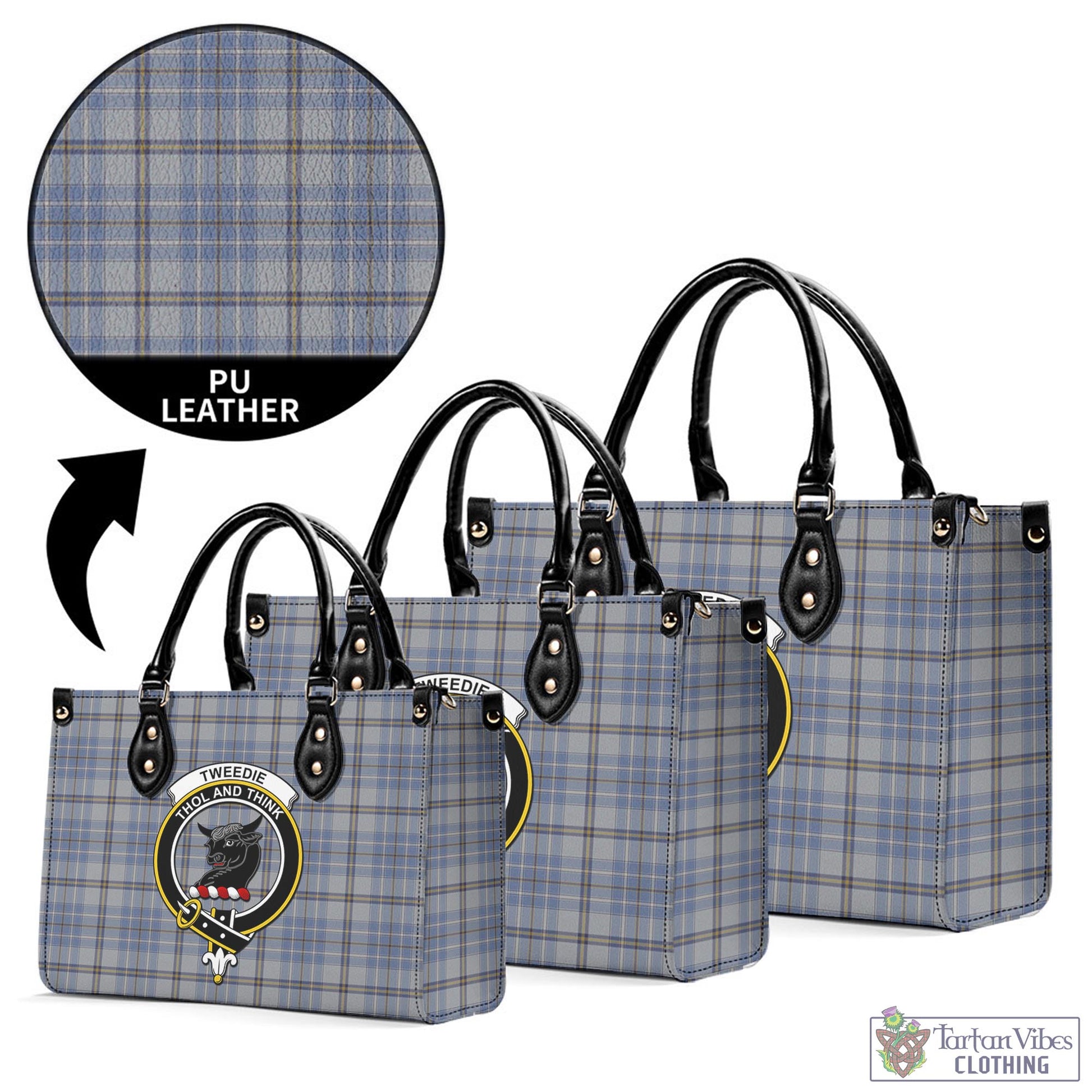 Tartan Vibes Clothing Tweedie Tartan Luxury Leather Handbags with Family Crest