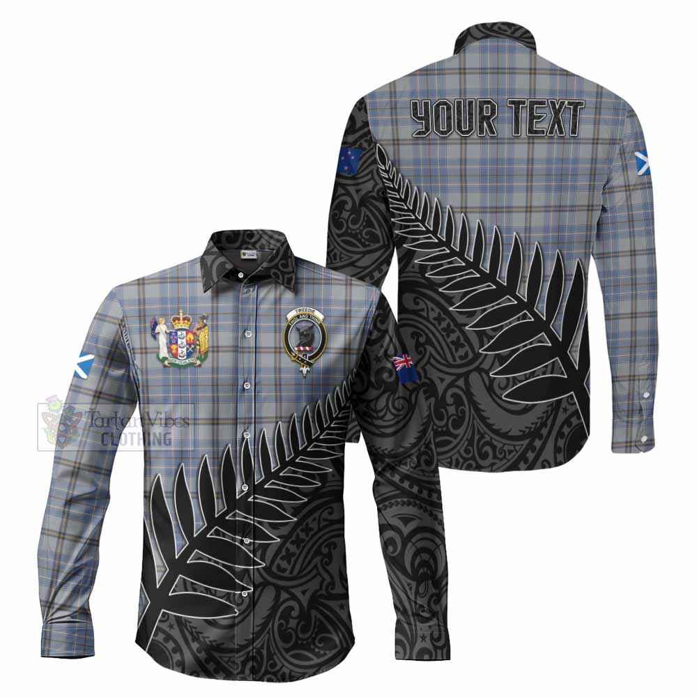 Tartan Vibes Clothing Tweedie Crest Tartan Long Sleeve Button Shirt with New Zealand Silver Fern Half Style