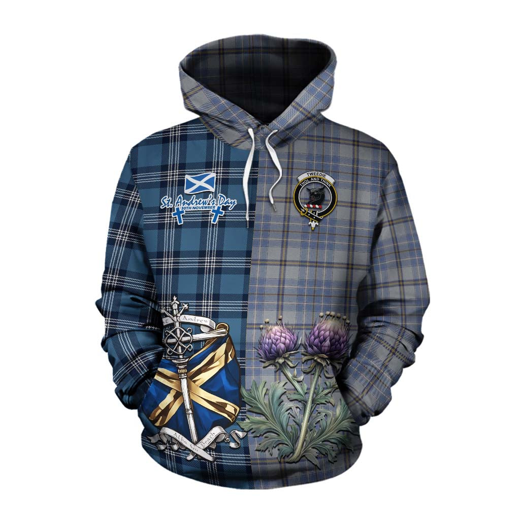 Tartan Vibes Clothing Tweedie Tartan Cotton Hoodie Happy St. Andrew's Day Half Tartan Style