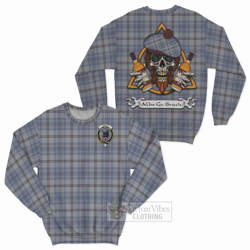 Tartan Vibes Clothing Tweedie Tartan Sweatshirt with Family Crest and Bearded Skull Holding Bottles of Whiskey