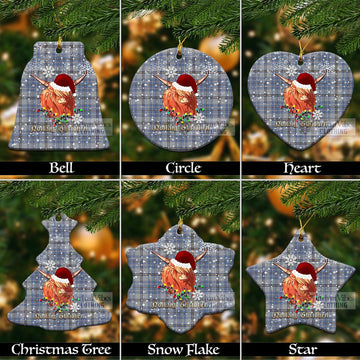 Tweedie Clan Tartan Ornament with Christmas Twinkle Highland Cattle