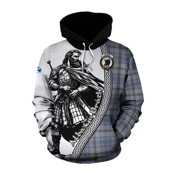 Tweedie Tartan Clan Crest Cotton Hoodie with Highlander Warrior Celtic Style