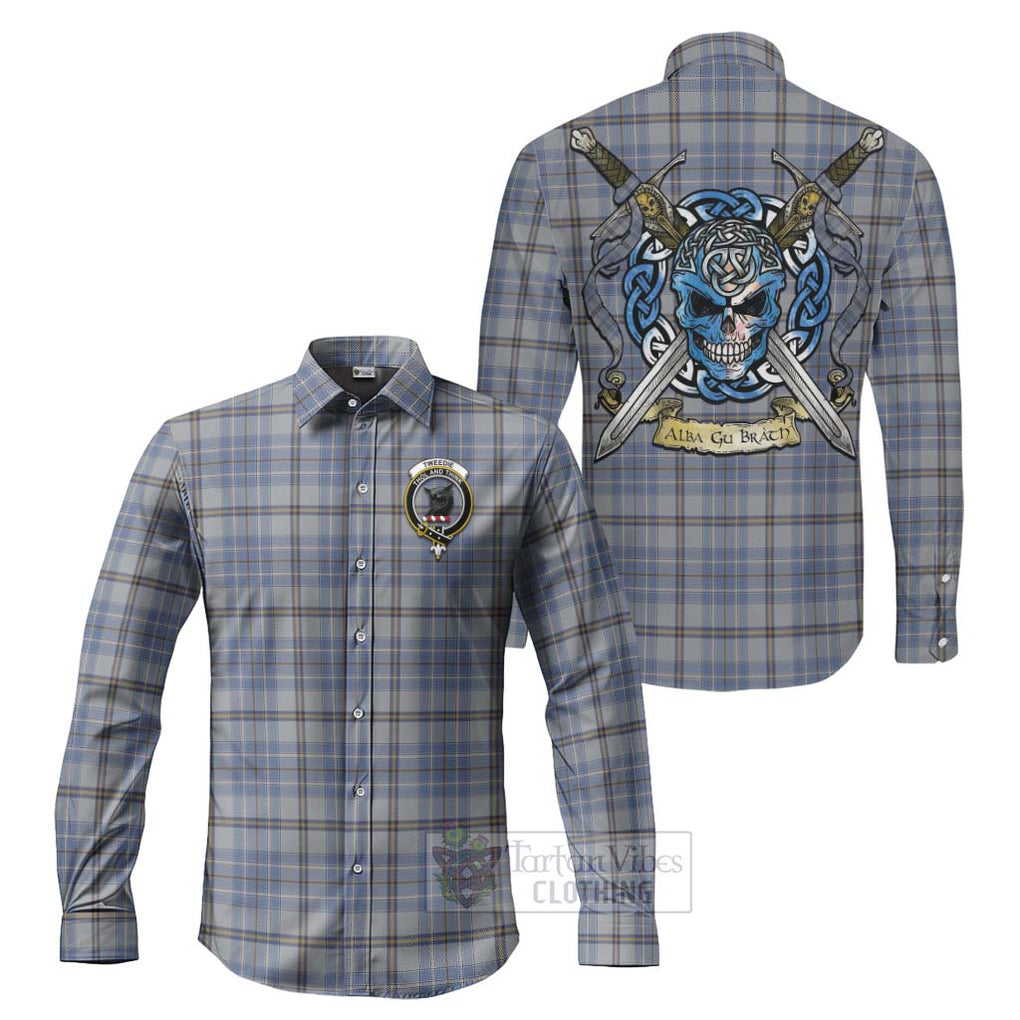 Tartan Vibes Clothing Tweedie Tartan Long Sleeve Button Shirt with Family Crest Celtic Skull Style