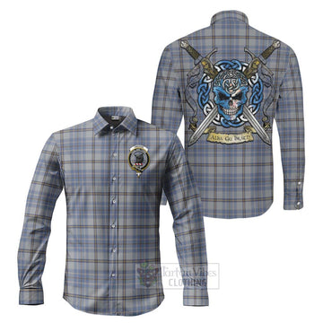 Tweedie Tartan Long Sleeve Button Shirt with Family Crest Celtic Skull Style