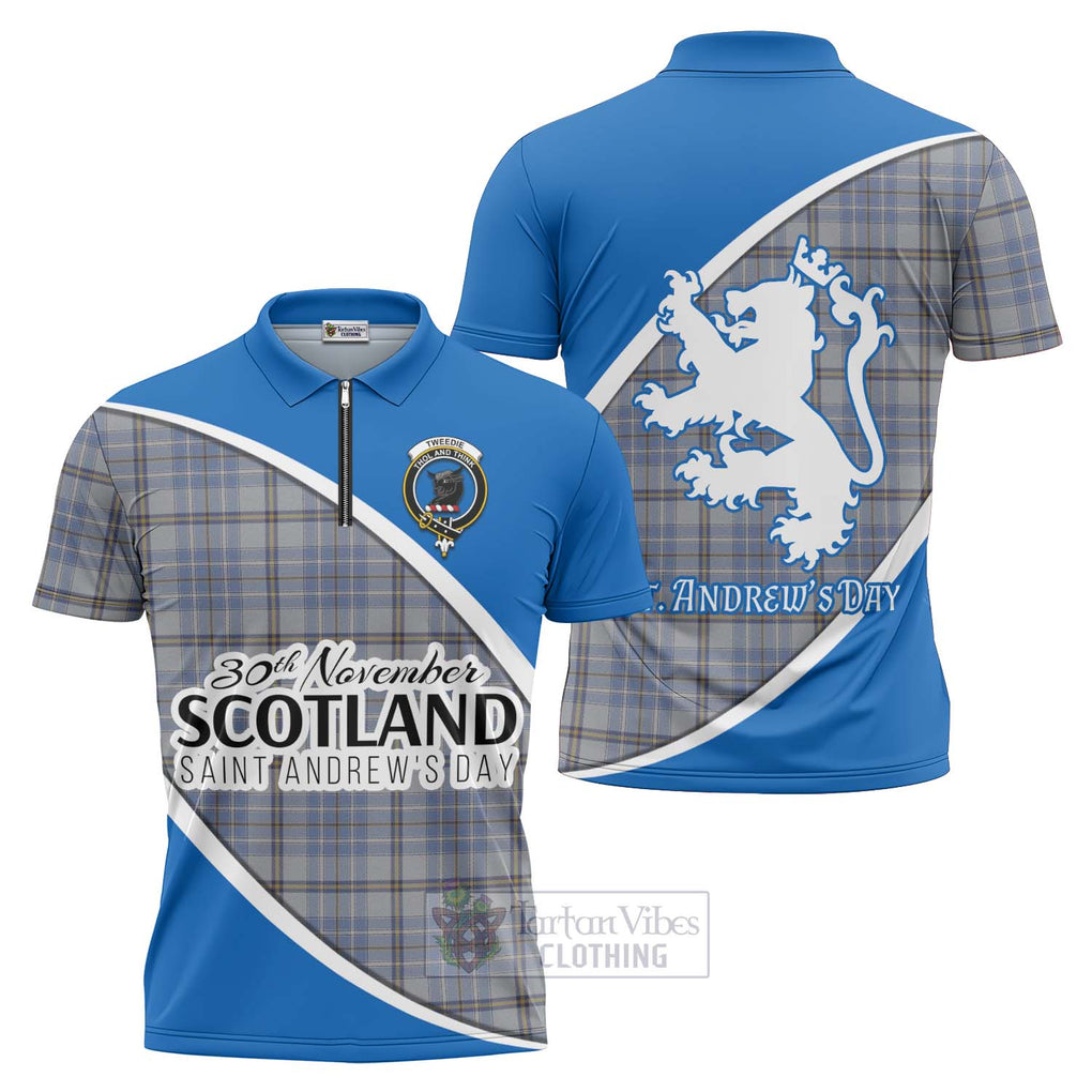 Tartan Vibes Clothing Tweedie Family Crest Tartan Zipper Polo Shirt Celebrate Saint Andrew's Day in Style