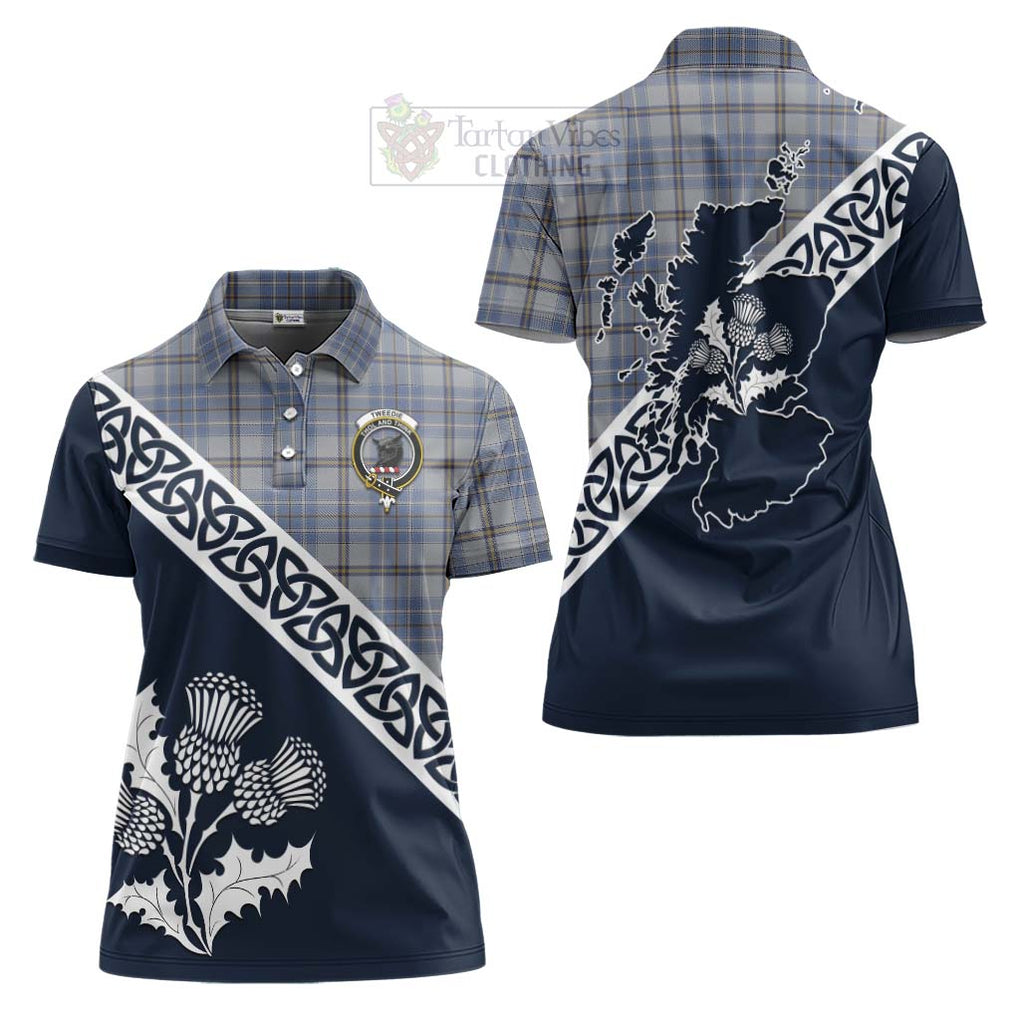 Tartan Vibes Clothing Tweedie Tartan Women's Polo Shirt Featuring Thistle and Scotland Map