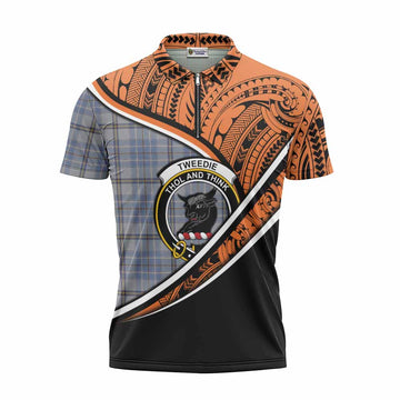 Tweedie Crest Tartan Zipper Polo Shirt with Polynesian Vibes Style - Orange Version