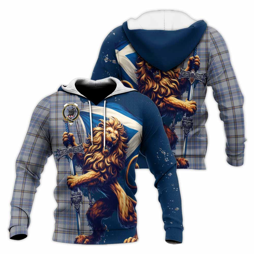 Tartan Vibes Clothing Tweedie Tartan Family Crest Knitted Hoodie with Scottish Majestic Lion