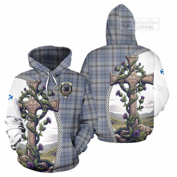 Tweedie Tartan Hoodie with Family Crest and St. Andrew's Cross Accented by Thistle Vines