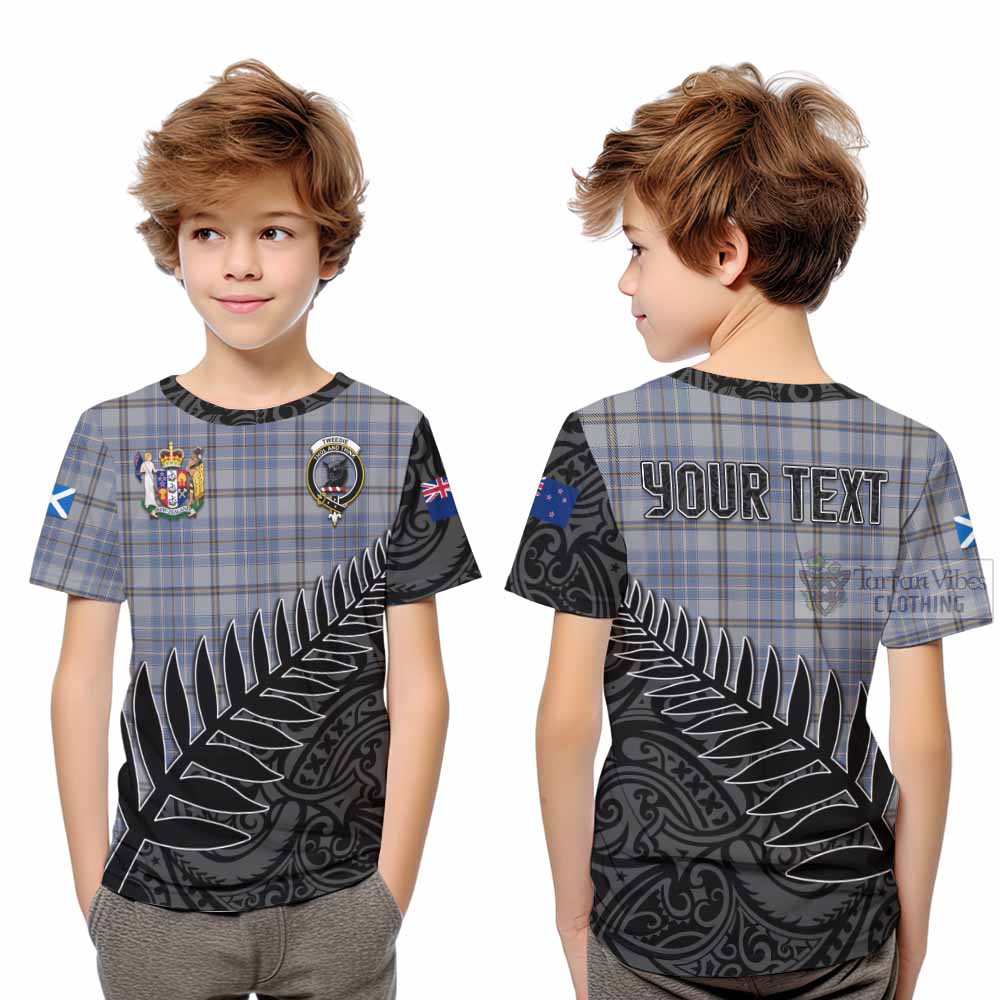 Tartan Vibes Clothing Tweedie Crest Tartan Kid T-Shirt with New Zealand Silver Fern Half Style