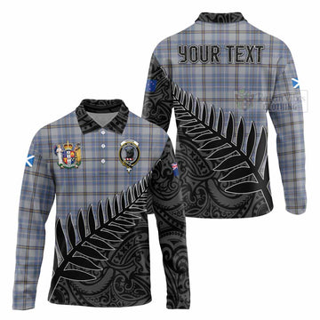 Tweedie Crest Tartan Long Sleeve Polo Shirt with New Zealand Silver Fern Half Style