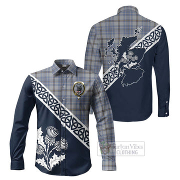 Tweedie Tartan Long Sleeve Button Shirt Featuring Thistle and Scotland Map