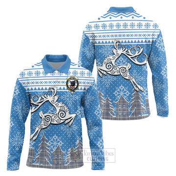 Tweedie Clan Christmas Long Sleeve Polo Shirt Celtic Reindeer Style