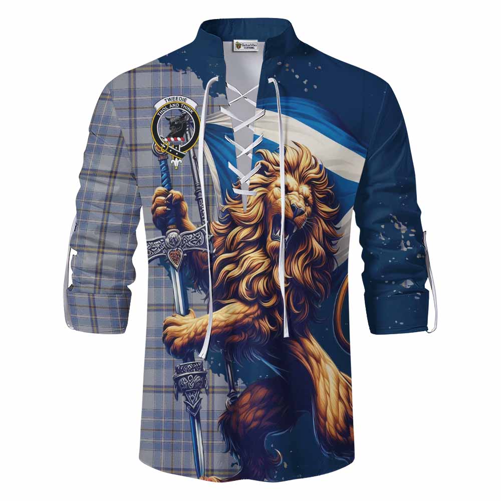 Tartan Vibes Clothing Tweedie Tartan Family Crest Ghillie Kilt Shirt with Scottish Majestic Lion