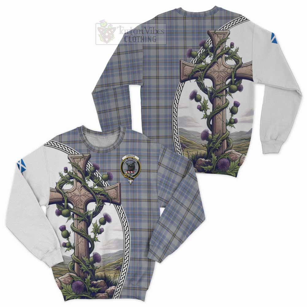 Tartan Vibes Clothing Tweedie Tartan Sweatshirt with Family Crest and St. Andrew's Cross Accented by Thistle Vines