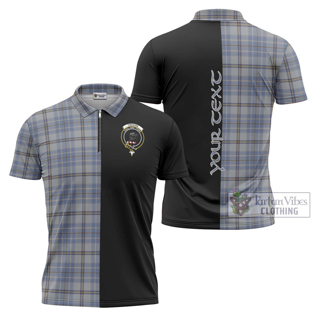 Tweedie Tartan Zipper Polo Shirt with Family Crest and Half Of Me Style Unisex - Tartanvibesclothing Shop