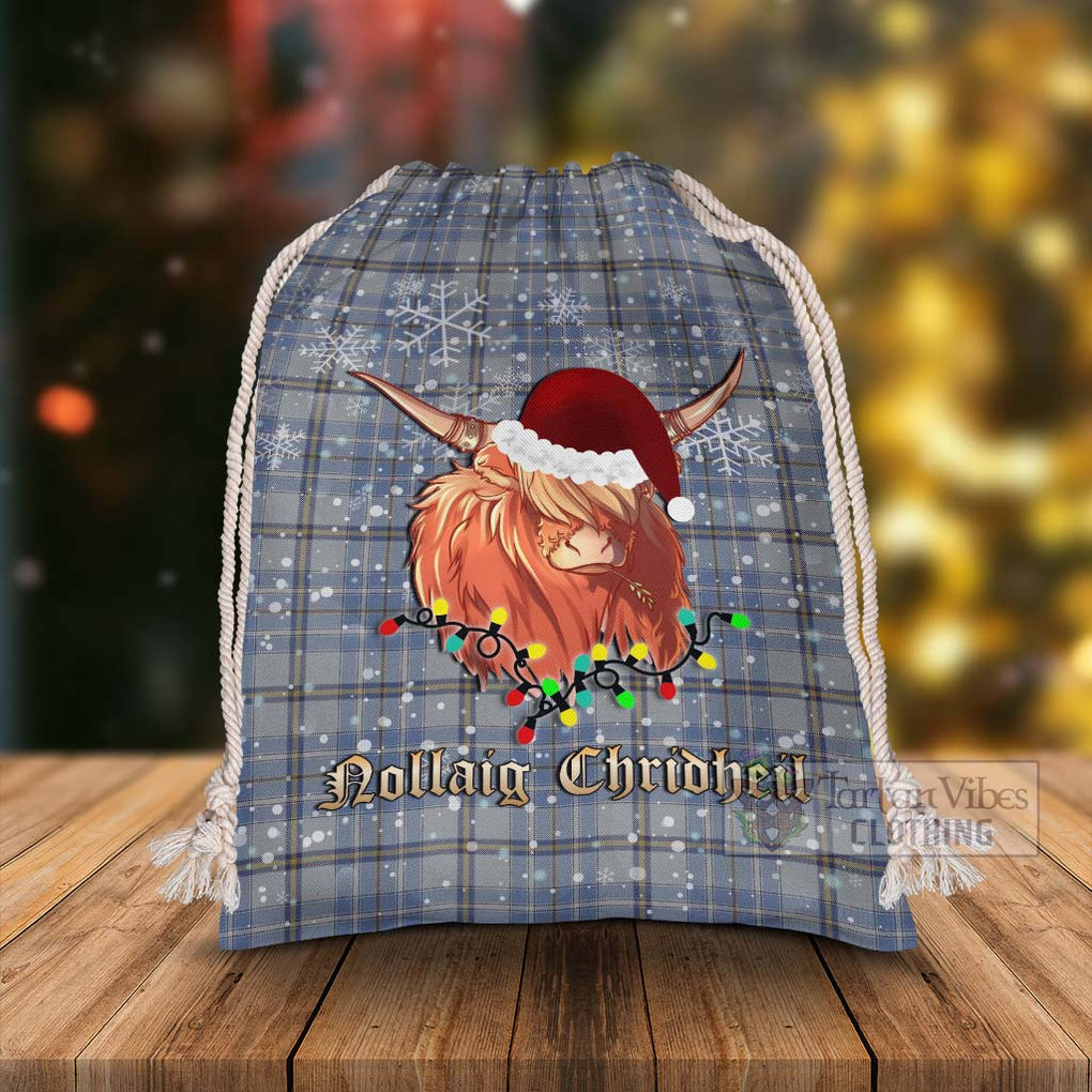 Tartan Vibes Clothing Tweedie Tartan Christmas Santa's Bag with Highland Cow