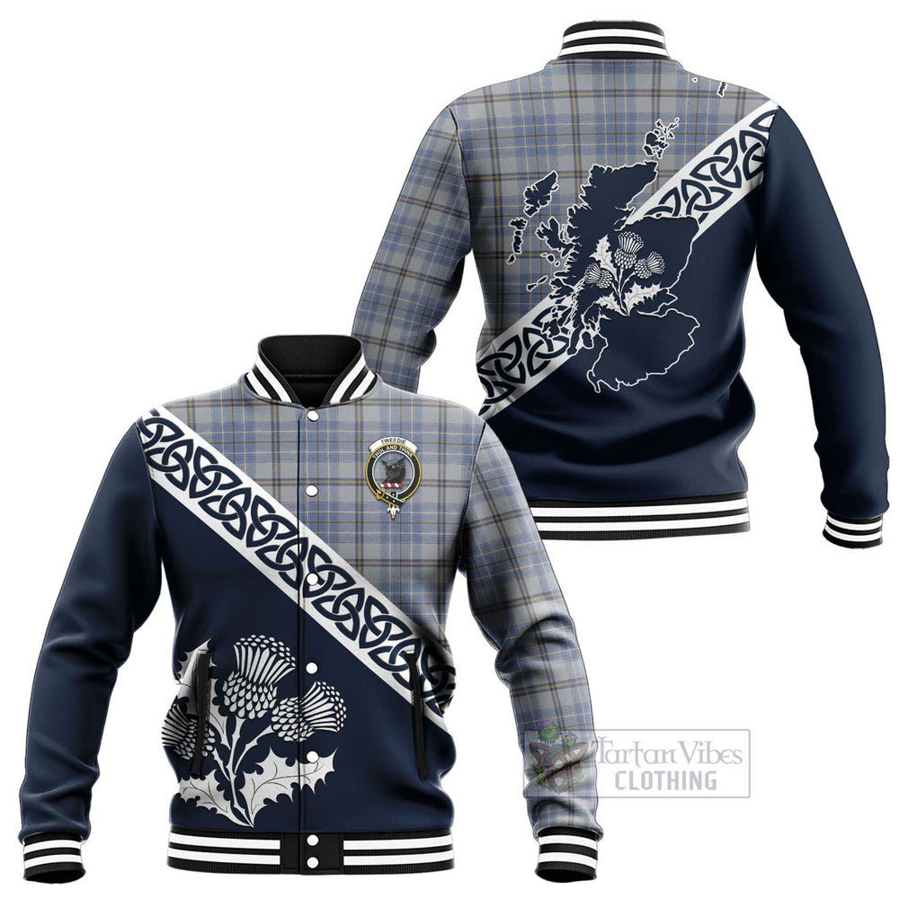 Tartan Vibes Clothing Tweedie Tartan Baseball Jacket Featuring Thistle and Scotland Map