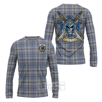 Tweedie Tartan Long Sleeve T-Shirt with Family Crest Celtic Skull Style