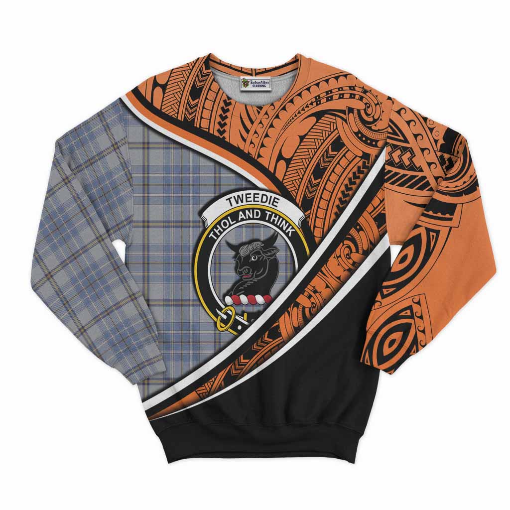 Tartan Vibes Clothing Tweedie Crest Tartan Sweatshirt with Maori Tattoo Style - Orange Version