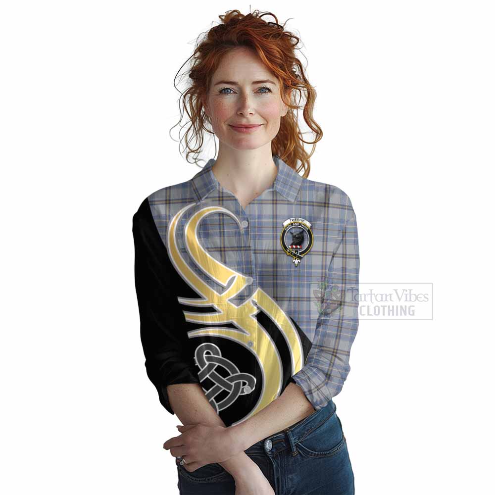 Tartan Vibes Clothing Tweedie Tartan Women's Casual Shirt with Family Crest and Celtic Symbol Style