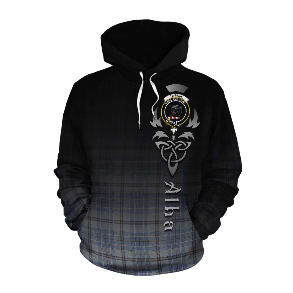 Tartan Vibes Clothing Tweedie Tartan Cotton Hoodie Featuring Alba Gu Brath Family Crest Celtic Inspired