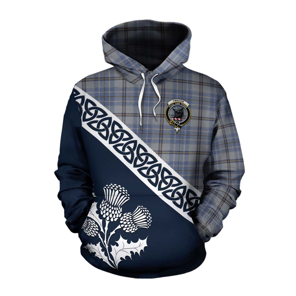 Tartan Vibes Clothing Tweedie Tartan Cotton Hoodie Featuring Thistle and Scotland Map