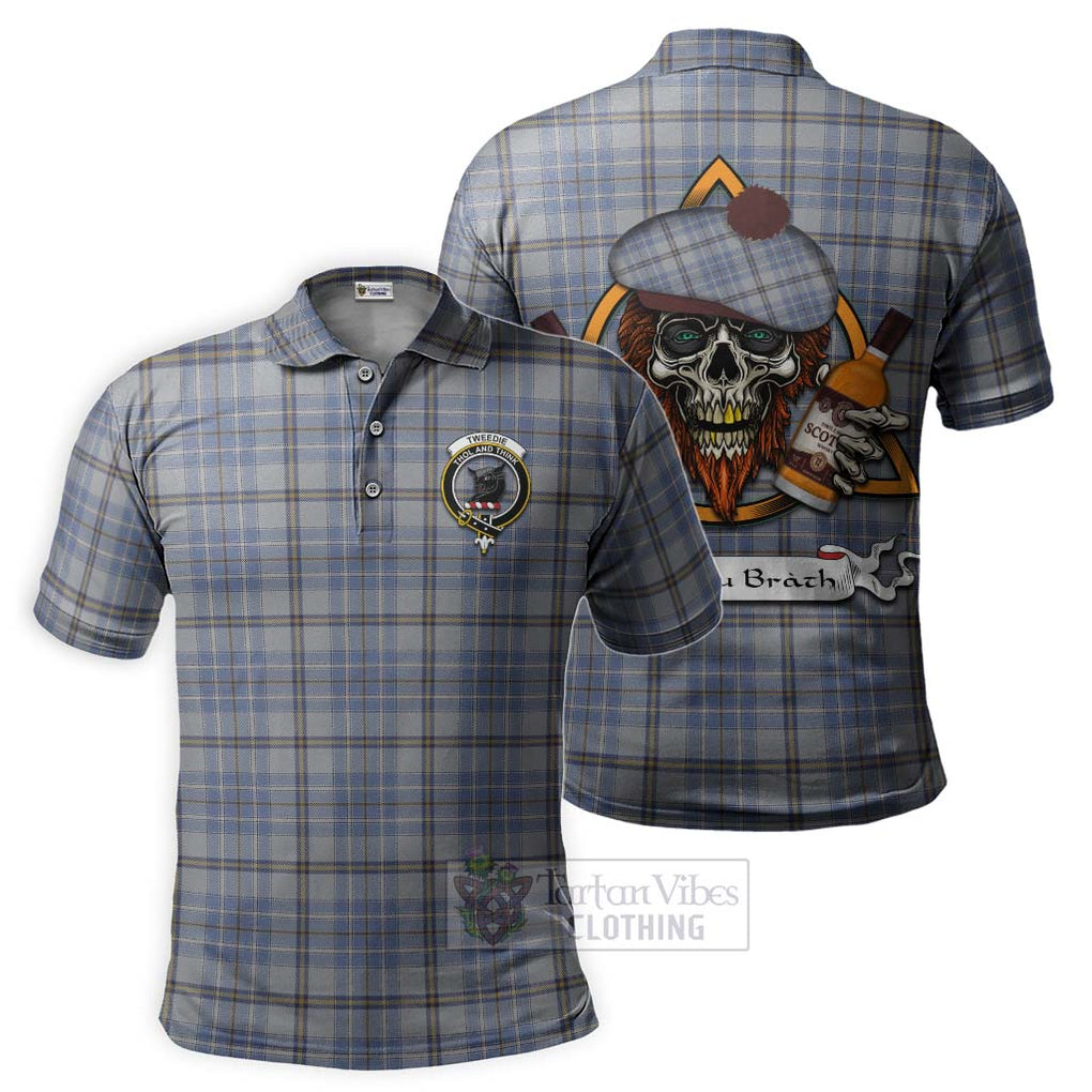 Tartan Vibes Clothing Tweedie Tartan Polo Shirt with Family Crest and Bearded Skull Holding Bottles of Whiskey