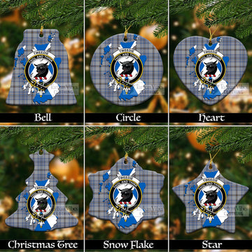 Tweedie Tartan Christmas Ornament with Family Crest and Scotland Map