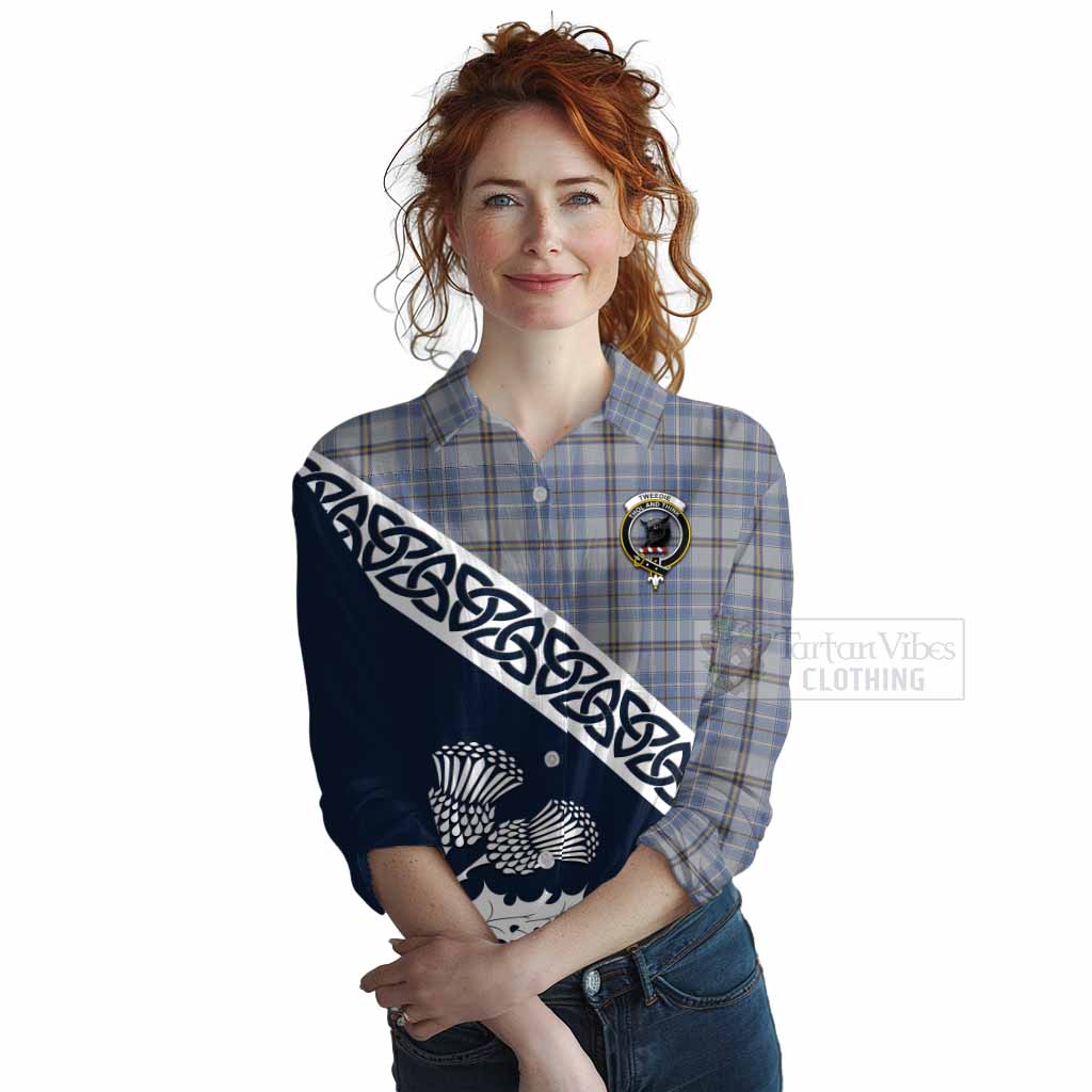 Tartan Vibes Clothing Tweedie Tartan Women's Casual Shirt Featuring Thistle and Scotland Map