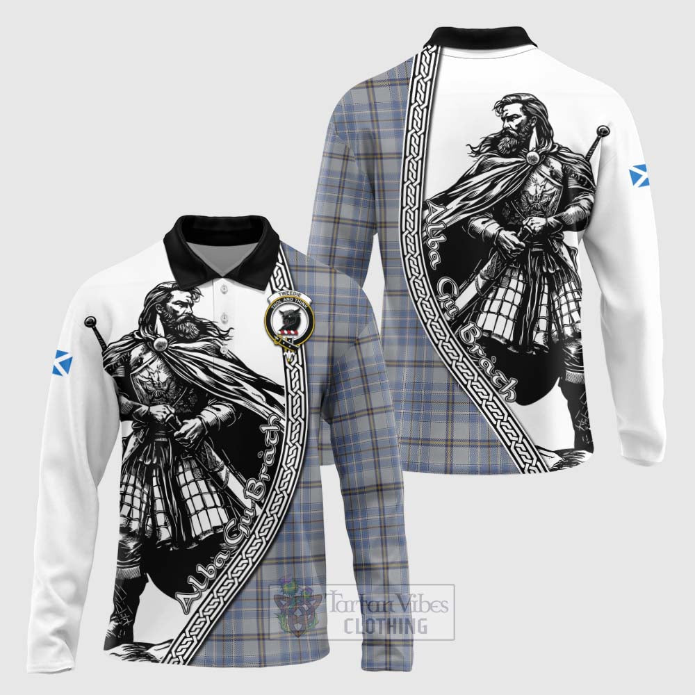 Tartan Vibes Clothing Tweedie Tartan Clan Crest Long Sleeve Polo Shirt with Highlander Warrior Celtic Style