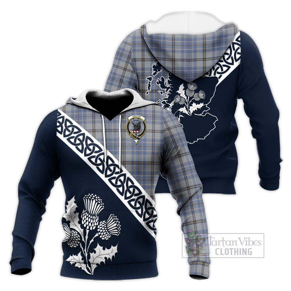 Tartan Vibes Clothing Tweedie Tartan Knitted Hoodie Featuring Thistle and Scotland Map