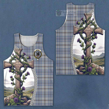 Tweedie Tartan Men's Tank Top with Family Crest and St. Andrew's Cross Accented by Thistle Vines