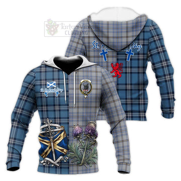 Tweedie Tartan Knitted Hoodie Happy St. Andrew's Day Half Tartan Style