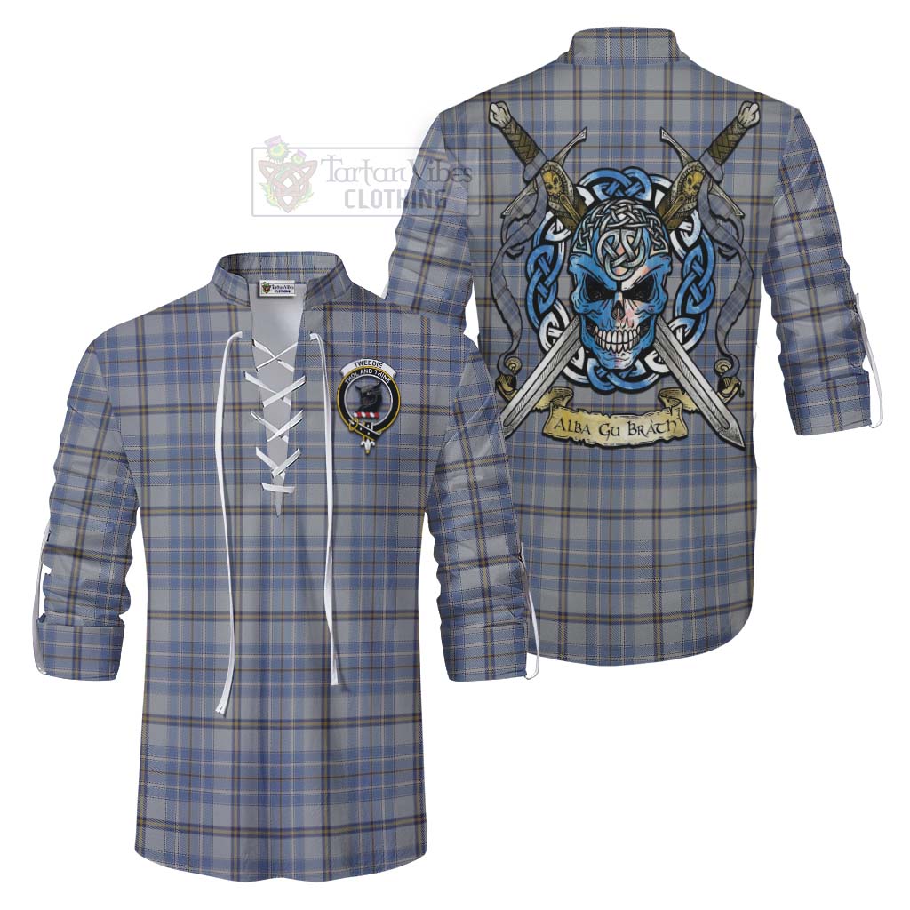 Tartan Vibes Clothing Tweedie Tartan Ghillie Kilt Shirt with Family Crest Celtic Skull Style