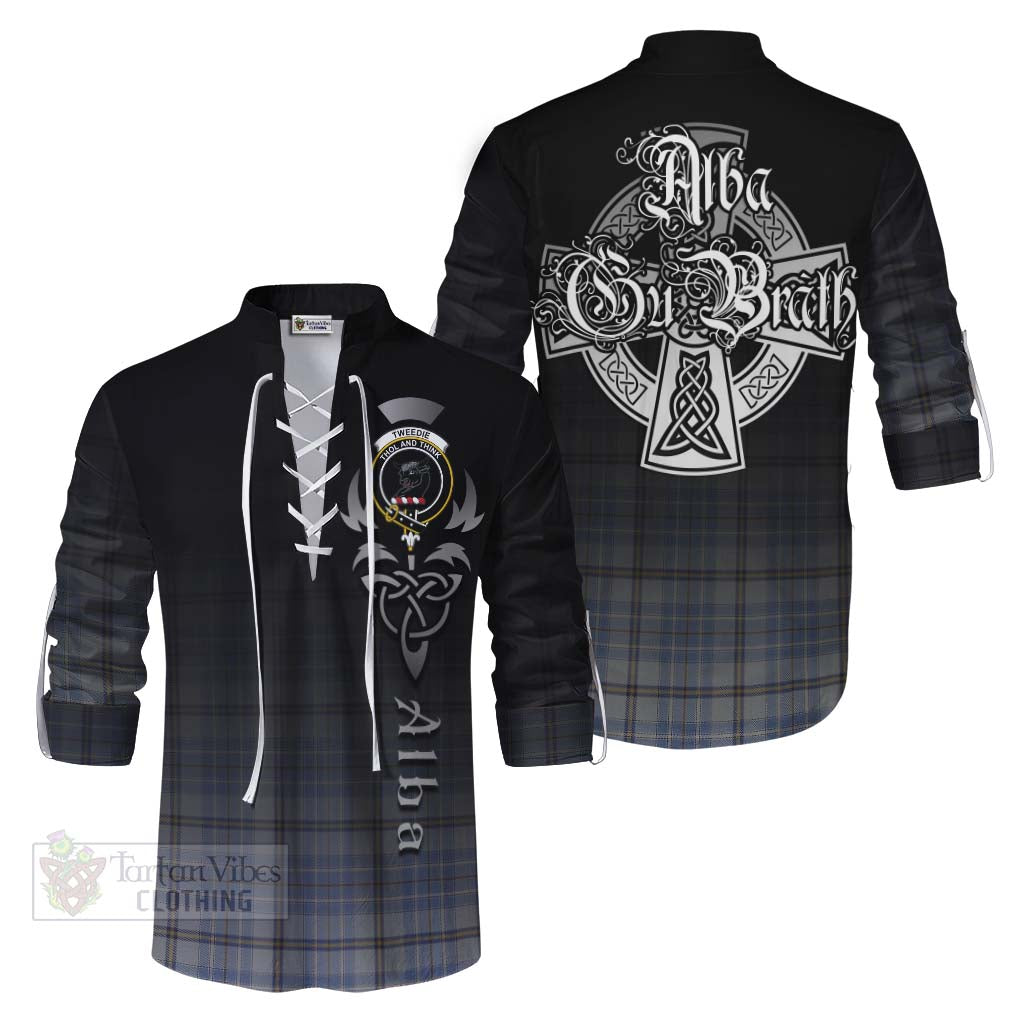 Tartan Vibes Clothing Tweedie Tartan Ghillie Kilt Shirt Featuring Alba Gu Brath Family Crest Celtic Inspired