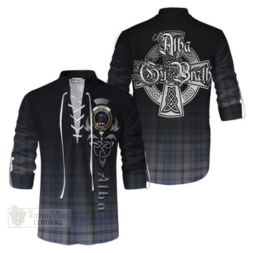 Tweedie Tartan Ghillie Kilt Shirt Featuring Alba Gu Brath Family Crest Celtic Inspired